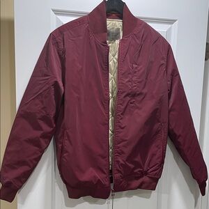 Men's Maroon Bomber Jacket with Quilted Cream Lining